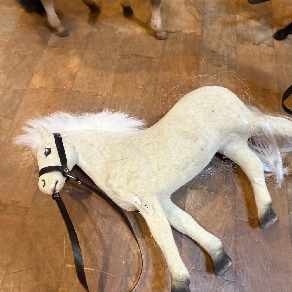 Vintage Flocked Horse Action Figures Set of 4- White, Black, Brown